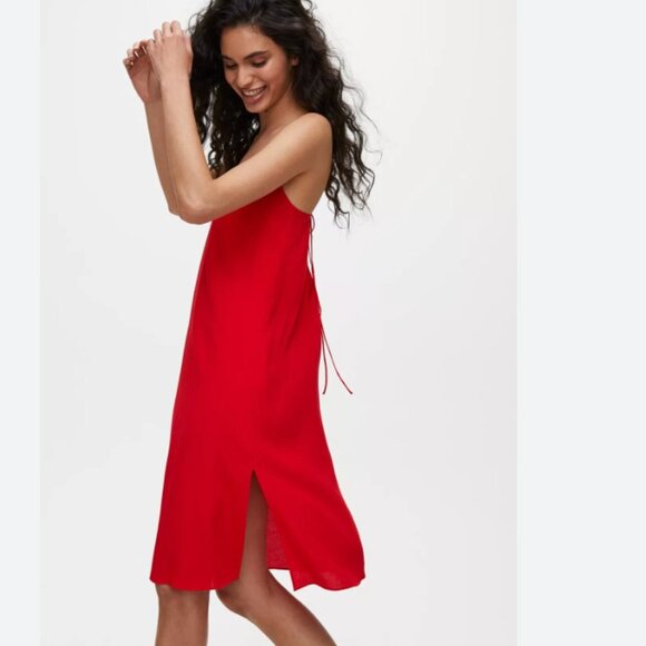 ARITZIA WILFRED FREE FELICITY RED SIDE SLIT STRAPPY SLIP DRESS - XS - Picture 3 of 12